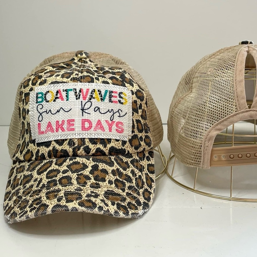 Hand Crafted Leopard Print “Lake Days” Hat—NWT